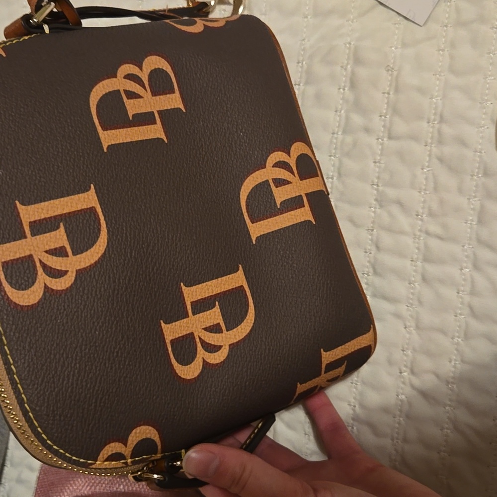 Dooney & Bourke Tan And Brown Monogram Cross Body